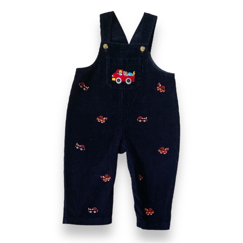 VINTAGE Y2K Overalls Cars Vehicles Jumper Romper Firetruck Corduroy Pants Long